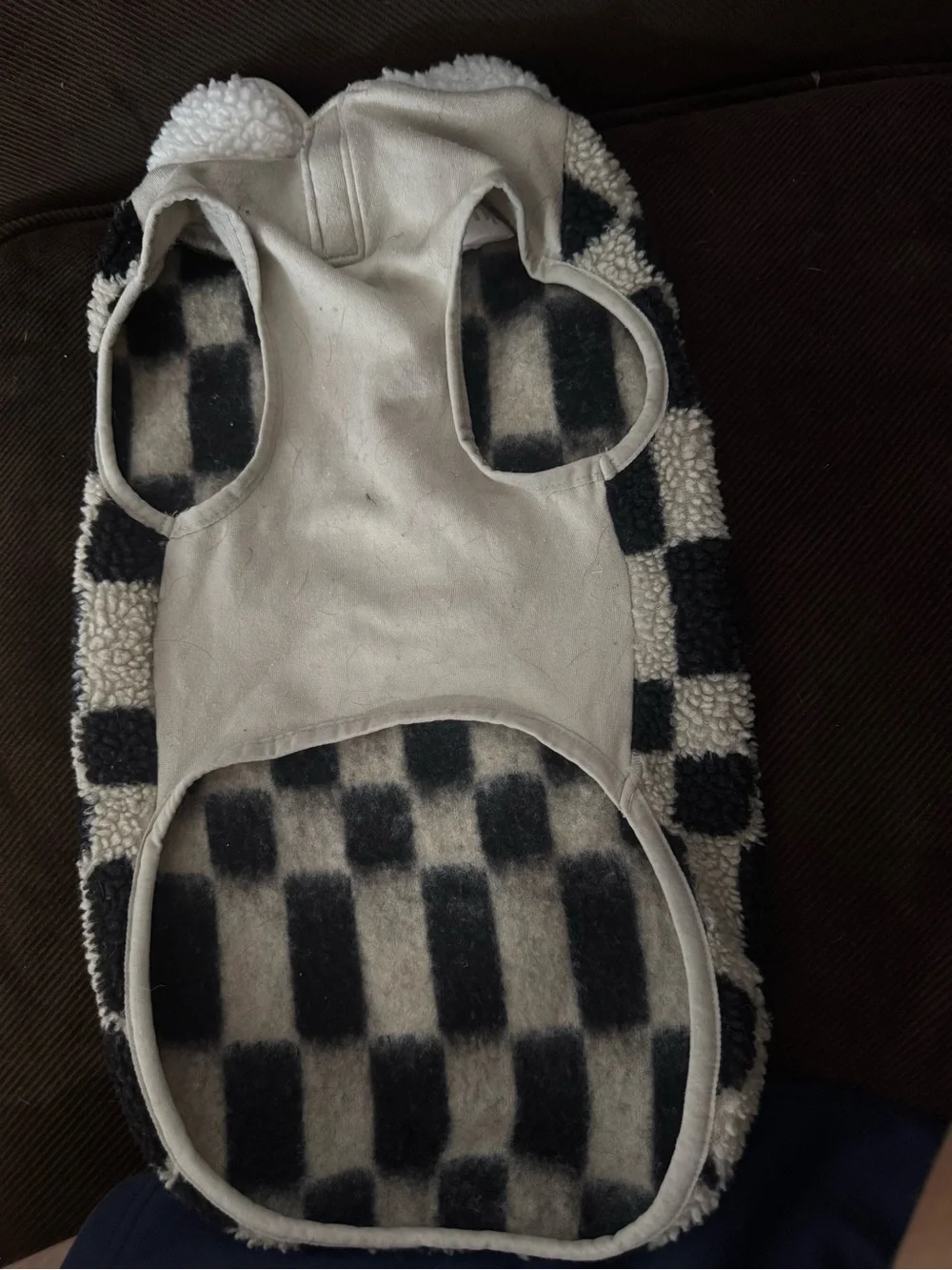 Checkerboard Sherpa Pet Hoodie - Black & Cream